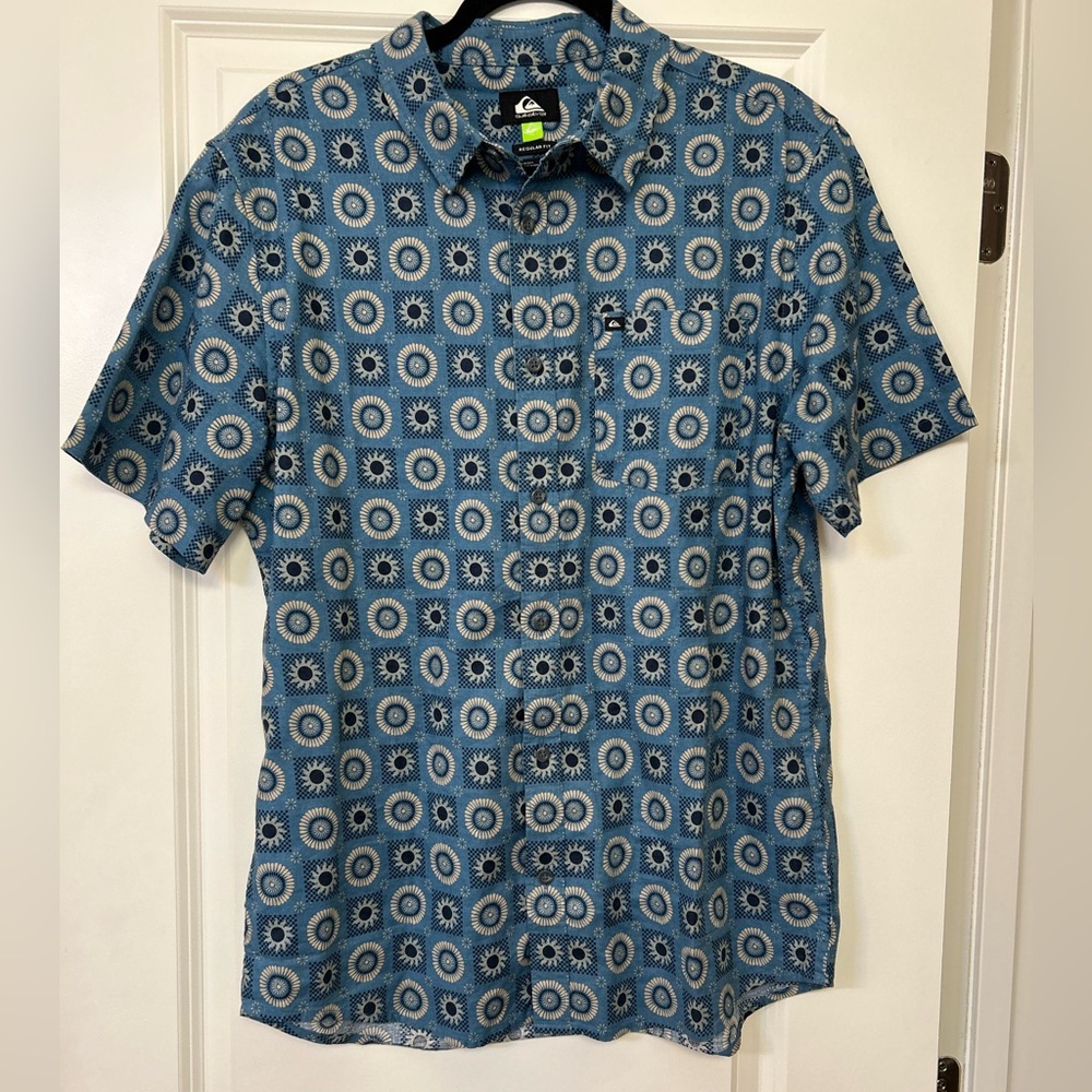 Quiksilver Blue Patterned Men's Hemp Button Down Shirt